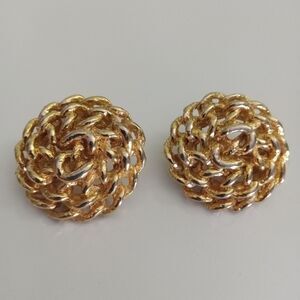 Vintage 80s Earrings tone button style FLAWED-heavy tarnished all over